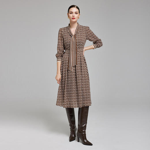 NG806斯尔丽2023秋季新款飘带蝴蝶结下摆收褶通勤连衣裙 商品图3