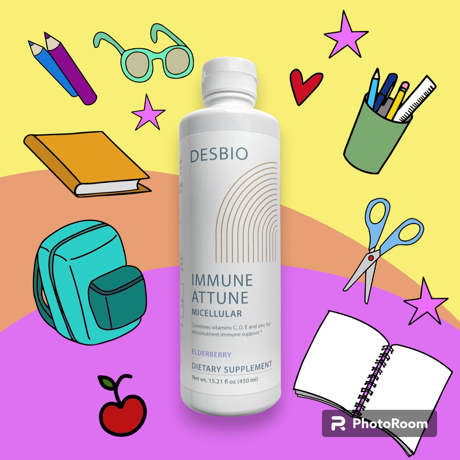 【零糖-儿童脂质体综合免疫滴剂】脂质体维生素C+D+E+锌+生姜+紫锥菊+黑接骨木 450ml  儿童喜爱口味 Desbio品牌