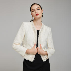 NG114斯尔丽23秋季新款气质名媛范女小香镶珍珠交织面料圆领长袖外套