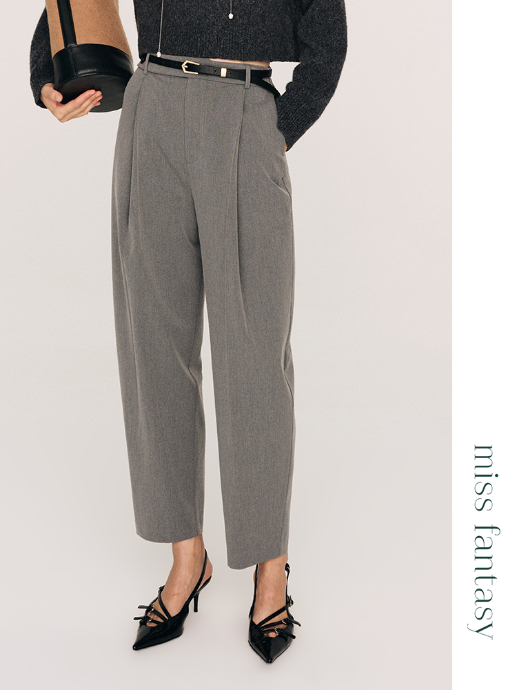 抗皱垂感TR面料 精裁显瘦褶裥萝卜西裤FB483523O