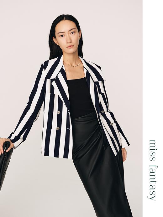 软糯空气层条纹利落双排扣西装FO470823O 商品图1