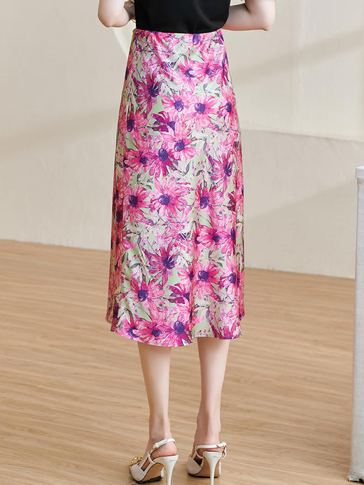 剩S 米思阳2024秋季新款优雅气质印花半身裙修身显瘦粉色a字裙女2696 商品图3