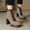复古千鸟格，时尚防水台短靴DP-9975 商品缩略图0