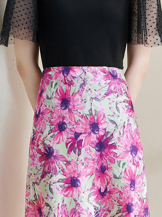 剩S 米思阳2024秋季新款优雅气质印花半身裙修身显瘦粉色a字裙女2696 商品图4