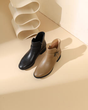 西村名物2023秋季新品圆头粗跟裸靴切尔西靴短靴X23DS45371