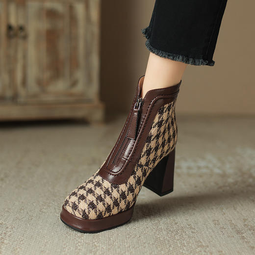 复古千鸟格，时尚防水台短靴DP-9975 商品图2