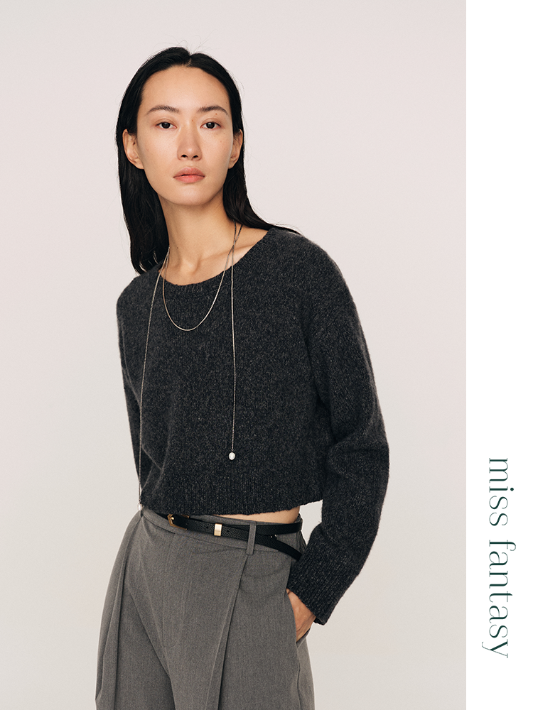 重磅王牌邓肯16支羊绒羊仔毛 竹节纱截短套头羊毛衫FJ478623O