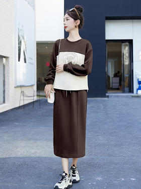 秋季穿搭一整套，拼接撞色遮肉显瘦两件套HR-WL10599