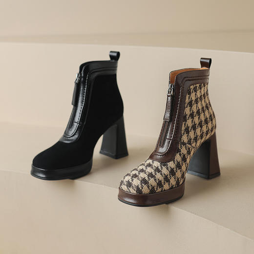 复古千鸟格，时尚防水台短靴DP-9975 商品图4