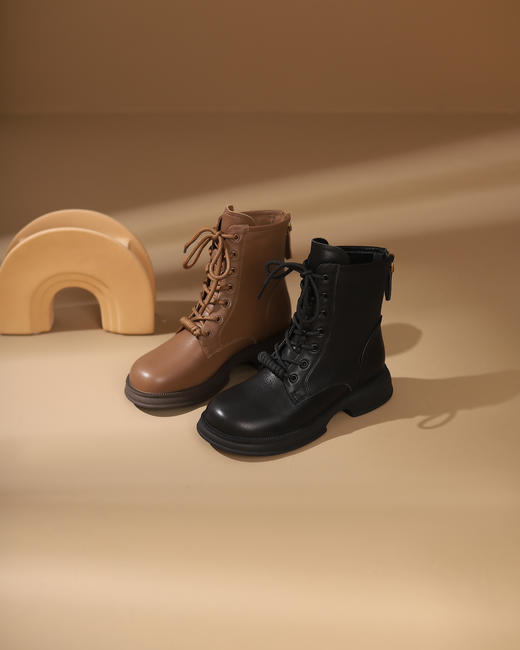 西村名物2023秋季新品方头粗跟袜系带短靴马丁靴X23DS4514101 商品图0