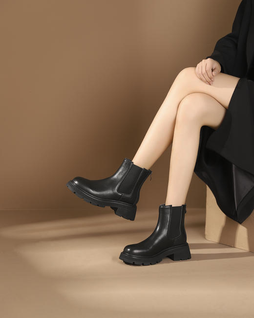 西村名物2023秋季新品圆头粗跟加绒短靴切尔西靴X23DS44911 商品图1