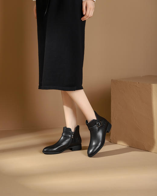 西村名物2023秋季新品圆头粗跟裸靴切尔西靴短靴X23DS45371 商品图10