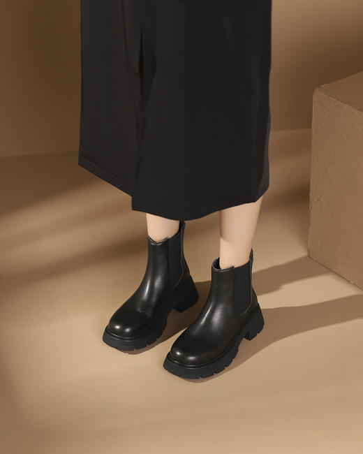 西村名物2023秋季新品圆头粗跟加绒短靴切尔西靴X23DS44911 商品图5