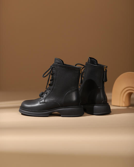 西村名物2023秋季新品方头粗跟袜系带短靴马丁靴X23DS4514101 商品图3