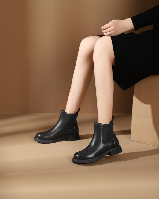 西村名物2023秋季新品圆头厚底粗跟短靴切尔西靴X23DS4513101 商品图3