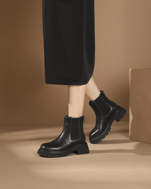 西村名物2023秋季新品圆头粗跟加绒短靴切尔西靴X23DS44911 商品图3