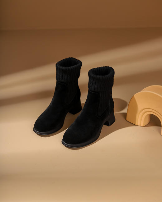 西村名物2023秋季新品圆头粗跟袜套靴系带短靴马丁靴X23DS45381 商品图0