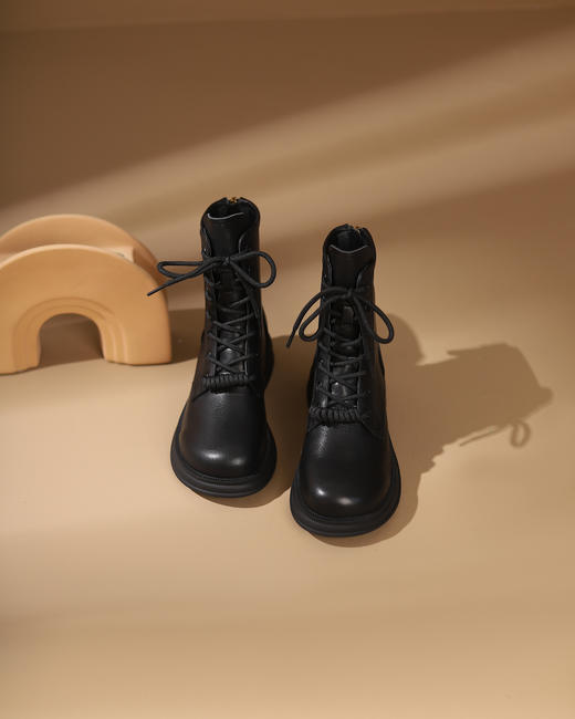 西村名物2023秋季新品方头粗跟袜系带短靴马丁靴X23DS4514101 商品图2
