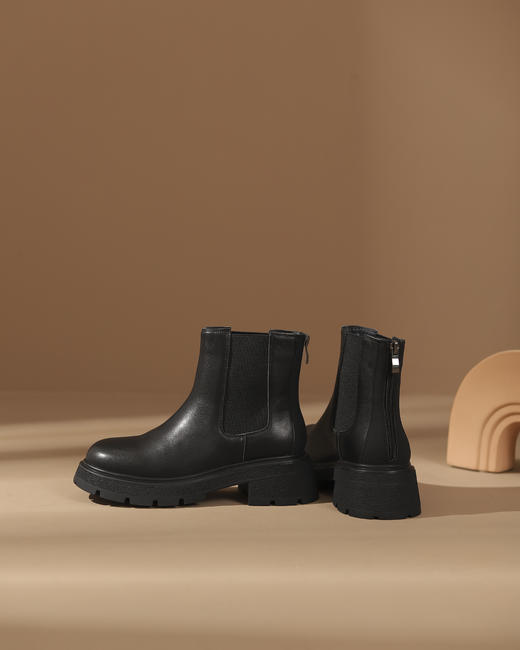 西村名物2023秋季新品圆头粗跟加绒短靴切尔西靴X23DS44911 商品图11