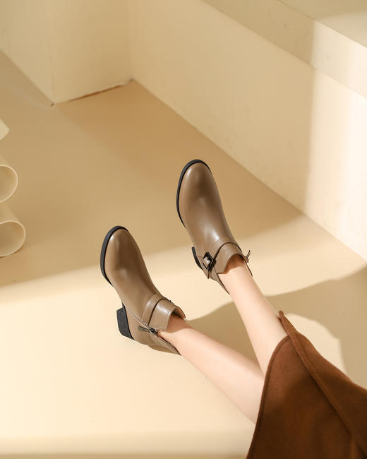 西村名物2023秋季新品圆头粗跟裸靴切尔西靴短靴X23DS45371 商品图8