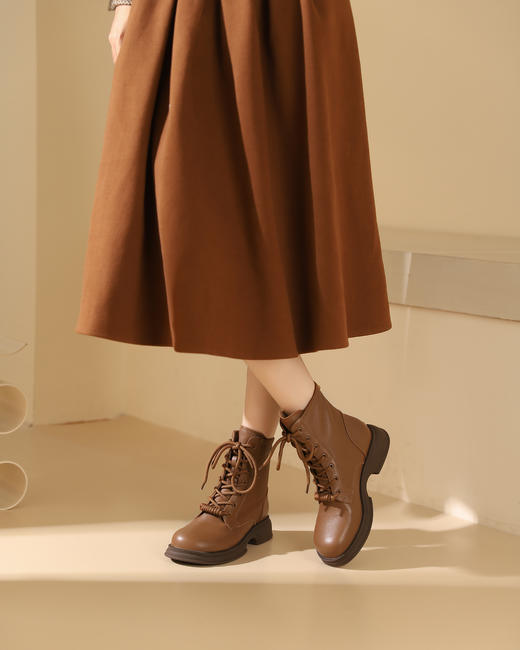 西村名物2023秋季新品方头粗跟袜系带短靴马丁靴X23DS4514101 商品图4