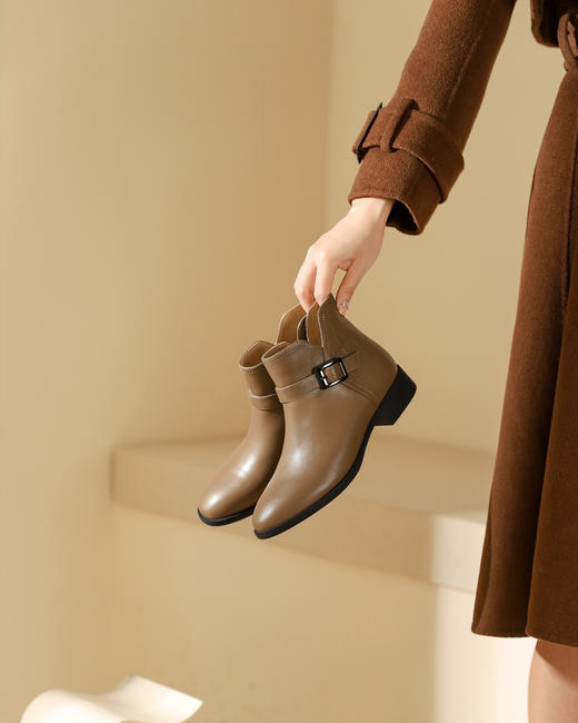 西村名物2023秋季新品圆头粗跟裸靴切尔西靴短靴X23DS45371 商品图4