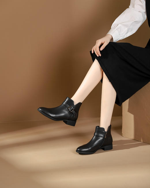 西村名物2023秋季新品圆头粗跟裸靴切尔西靴短靴X23DS45371 商品图11