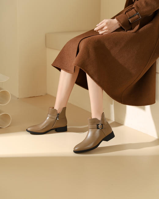 西村名物2023秋季新品圆头粗跟裸靴切尔西靴短靴X23DS45371 商品图7