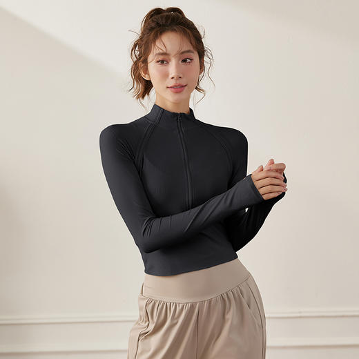 跃牌【禅语梵心系列】半拉链瑜伽服女显瘦短款运动长袖瑜伽外套 WT2388 商品图3