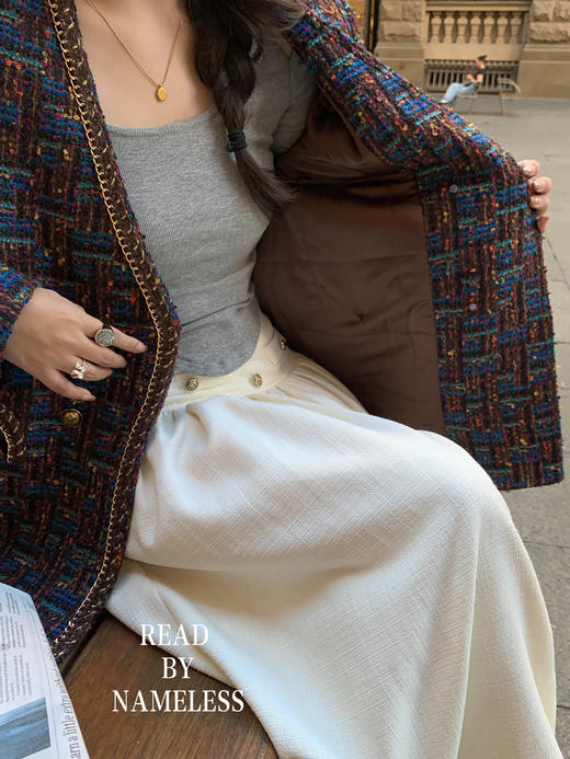 Read Nameless /纸醉金迷羊毛小香蓝紫色+灰色挂脖露肩打底衫+白日梦我小香裙 商品图7