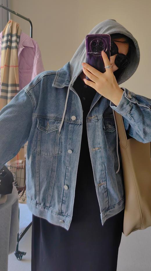 江疏影同款牛仔外套可拆卸棉帽牛仔单宁牛仔服 商品图0