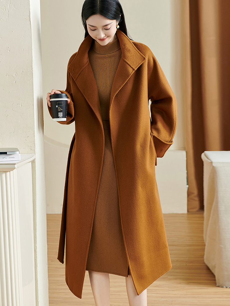 米思阳2025冬季新款简约大方毛呢外套纯色双面呢100%羊毛大衣0953