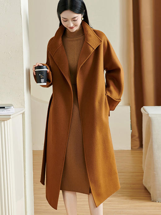 米思阳2025冬季新款简约大方毛呢外套纯色双面呢100%羊毛大衣0953 商品图0