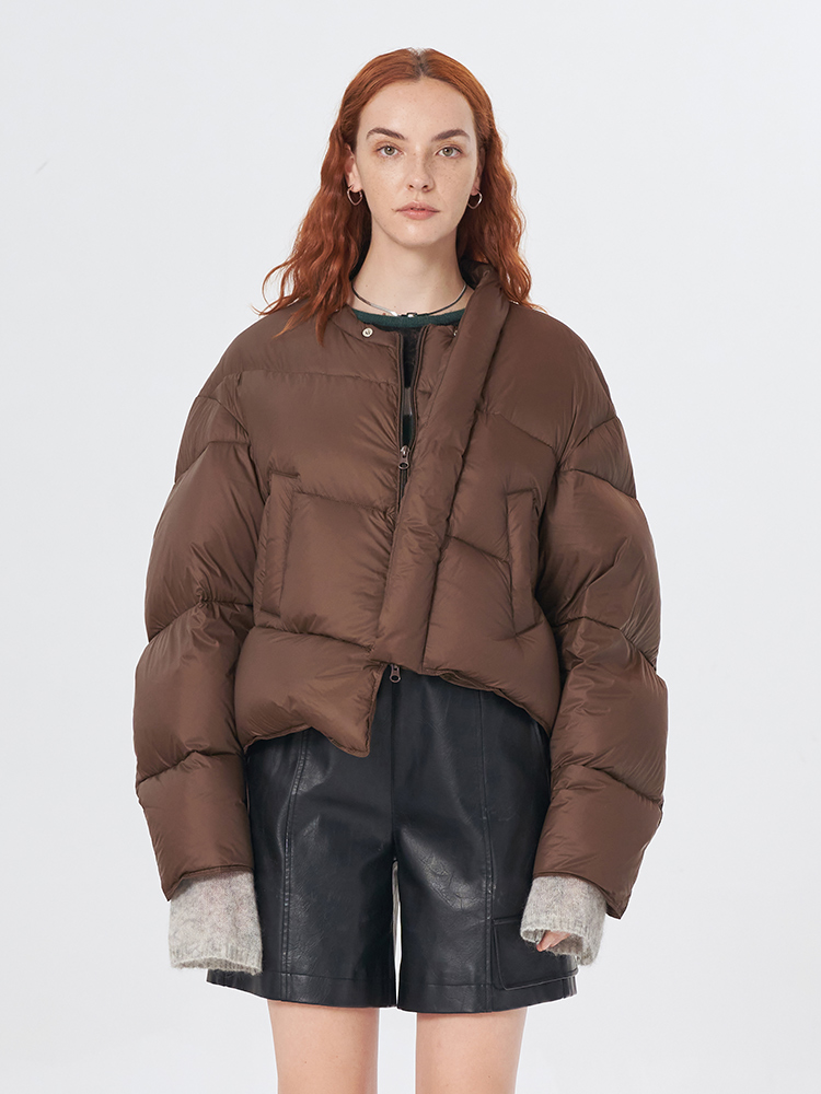 Self Who90白鸭绒羽绒服女短款秋冬2023新款咖色小个子高端设计感