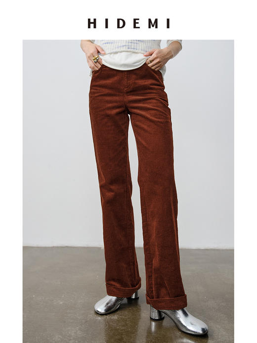 HIDEMI 复古水洗灯芯绒做旧感西裤直筒裤 商品图3