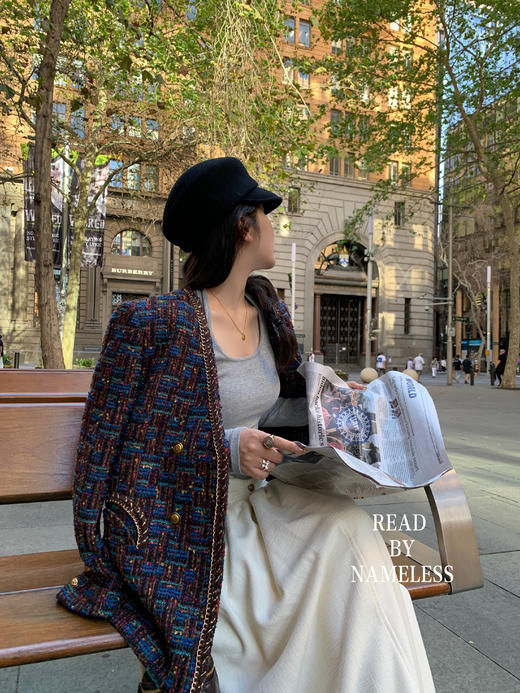 Read Nameless /纸醉金迷羊毛小香蓝紫色+灰色挂脖露肩打底衫+白日梦我小香裙 商品图11