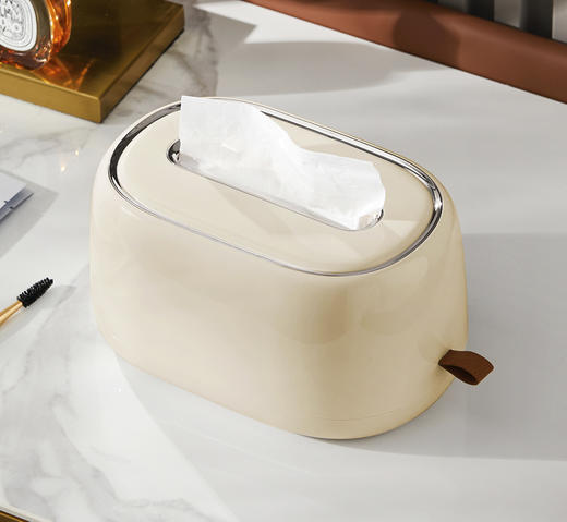 ALBB-新桌面妆品收纳盒纸巾盒垃圾桶刷筒桶奶油色系奶黄色 商品图8