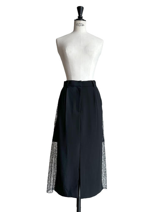 TYNVIE 拼接蕾丝裙摆铅笔裙-黑色 商品图5