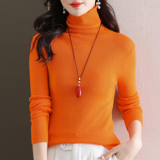 秋冬女士堆堆领针织打底衫，新款修身长袖套头弹力显瘦毛衣女CC-FY-98997 商品图3