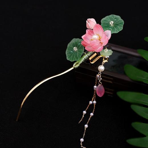 新中式古风旗袍琉璃荷花流苏步摇发簪精致超仙气质日常百搭发簪 商品图1