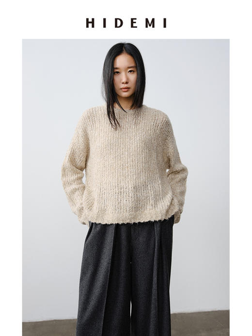 HIDEMI 意大利羊驼毛粗纺粗针松弛感极简宽松大毛衣 商品图5