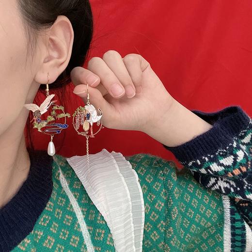 新款潮国风飞鹤不对称复古银耳钉气质长款耳夹女 商品图4
