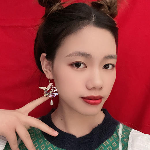 新款潮国风飞鹤不对称复古银耳钉气质长款耳夹女 商品图2