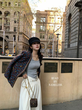 Read Nameless /纸醉金迷羊毛小香蓝紫色+灰色挂脖露肩打底衫+白日梦我小香裙