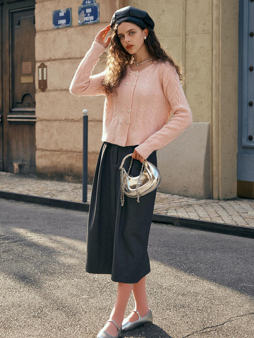 OLrain欧芮儿毛衣外套女初秋2023年新款法式设计感双排扣针织上衣 商品图3