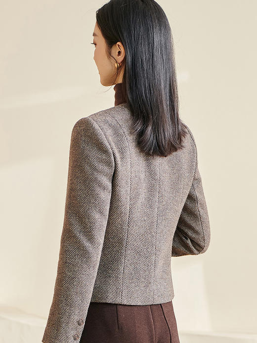 米思阳2025秋冬季新款复古通勤方领短外套一粒扣40%羊毛外套女3034 商品图3