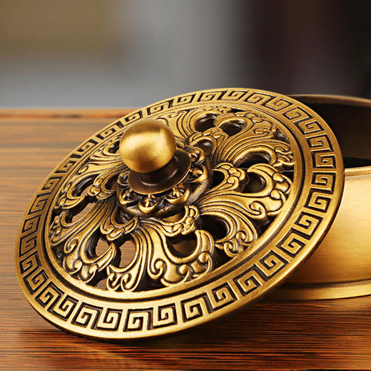 ALBB-黄铜香炉带盖平底三足小香炉家用黄铜香炉百福铜缸摆件富贵炉 商品图2