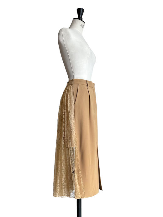 TYNVIE 拼接蕾丝裙摆铅笔裙-卡其色 商品图9