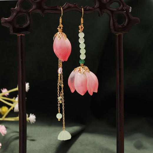 超仙古风十二花神耳环女长款流苏汉服耳坠荷花桃花国风耳饰耳夹 商品图0