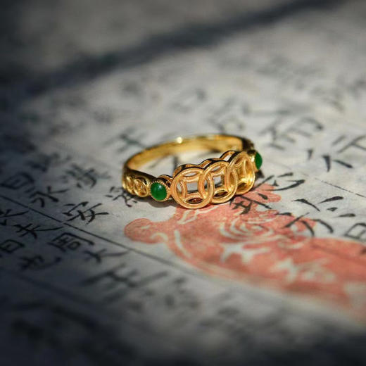 龢盒原创 中性风18k金镶翡翠铜钱戒指 商品图2